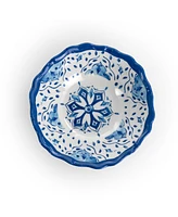 Elama Blue Flower 12 Piece Scalloped Lightweight Melamine Dinnerware Set, Set of 4