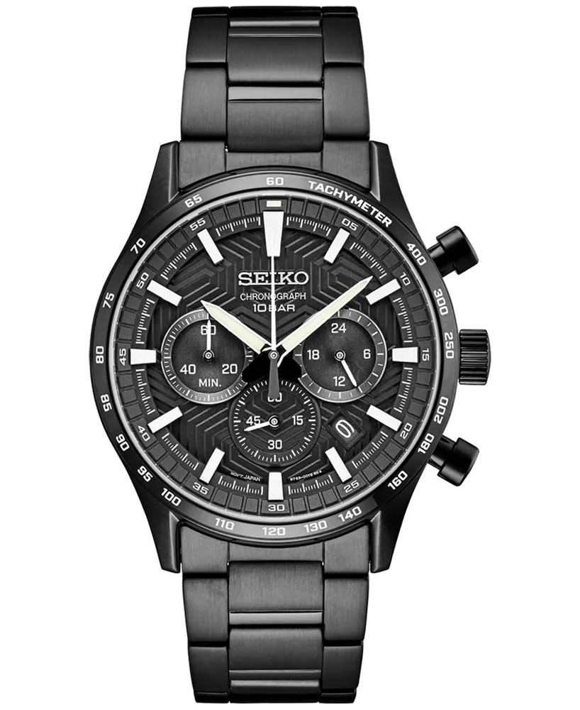 Seiko Men's Chronograph Essentials Black Ion Finish Stainless Steel Bracelet Watch 43mm