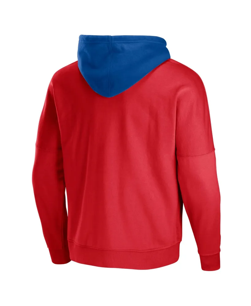 Men's Nfl X Staple Red Buffalo Bills Oversized Gridiron Vintage-Like Wash Pullover Hoodie