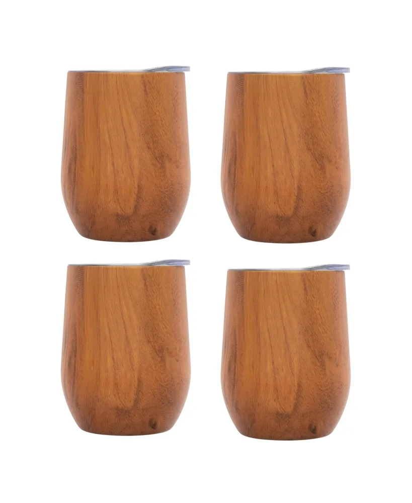 Cambridge Wood Decal Insulated Wine Tumblers, Set of 4