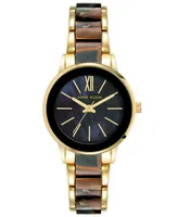 Anne Klein Women's Three-Hand Quartz Gold-Tone Alloy with Gray and Brown Resin Bracelet Watch, 32mm - Gold