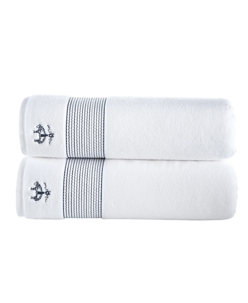 Brooks Brothers Rope Stripe Border 2 Piece Turkish Cotton Bath Sheet Set