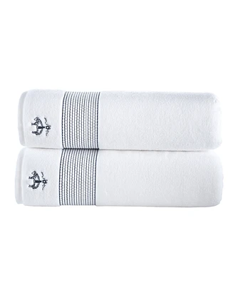 Brooks Brothers Rope Stripe Border 2 Piece Turkish Cotton Bath Sheet Set
