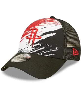 Men's New Era Black Houston Rockets Marble 9FORTY Trucker Snapback Hat