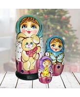 G.DeBrekht Friendship Teddy Bear Matreshka Holiday Nesting Hand-Painted Doll, Set of 3