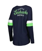 Women's New Era College Navy Seattle Seahawks Athletic Varsity Lace-Up Long Sleeve T-shirt