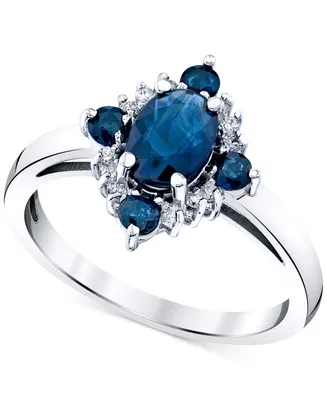 Sapphire (1-3/8 ct. t.w.) & Diamond (1/10 ct. t.w.) Oval Halo Ring in 10k White Gold