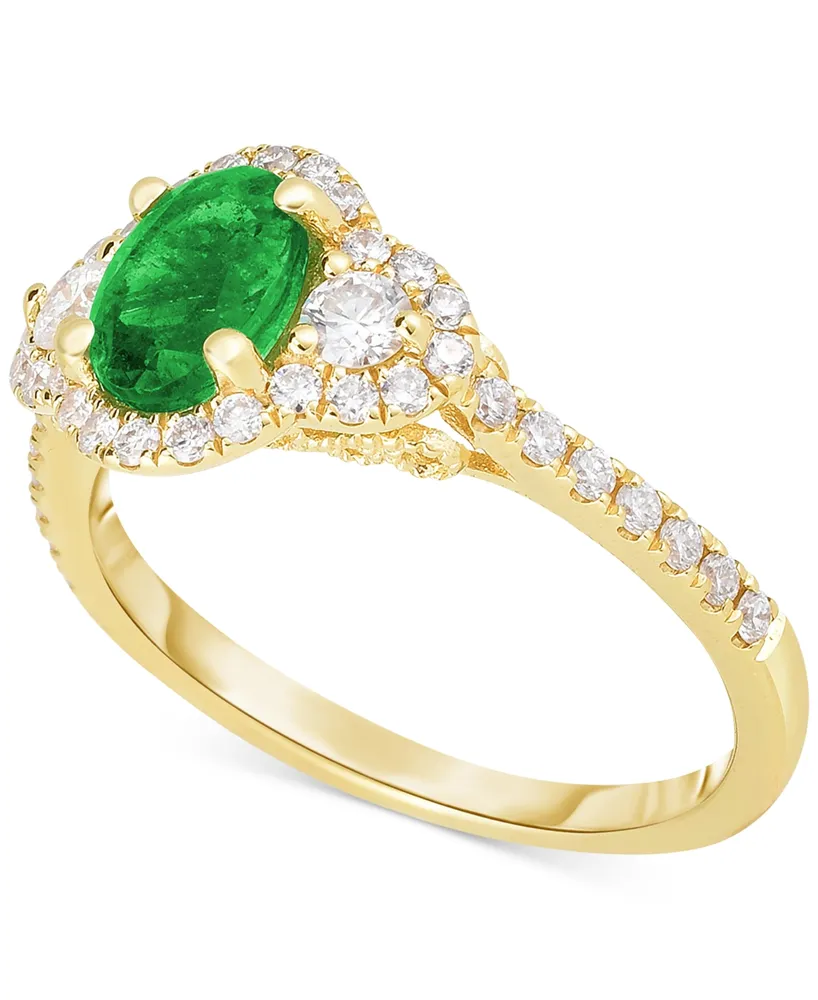 Emerald (3/4 ct. t.w.) & Diamond (3/8 ct. t.w.) Halo Ring in 14k Gold