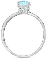 Lali Jewels Aquamarine (1-1/10 ct. t.w.) & Diamond (1/20 ct. t.w.) Crisscross Ring in 14k White Gold