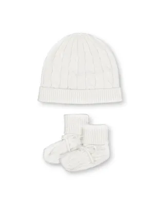 Hope & Henry Baby Girls Baby Organic Cotton Sweater Beanie and Bootie Set