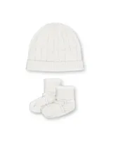 Hope & Henry Baby Girls Organic Cotton Sweater Beanie and Bootie Set