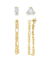 Steve Madden Stone Front Back Earrings Set, 4 Piece - Crystal, Gold