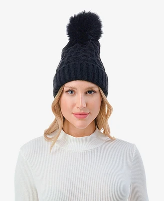 Marcus Adler Women's Cable Knit Pom Beanie with Cuff