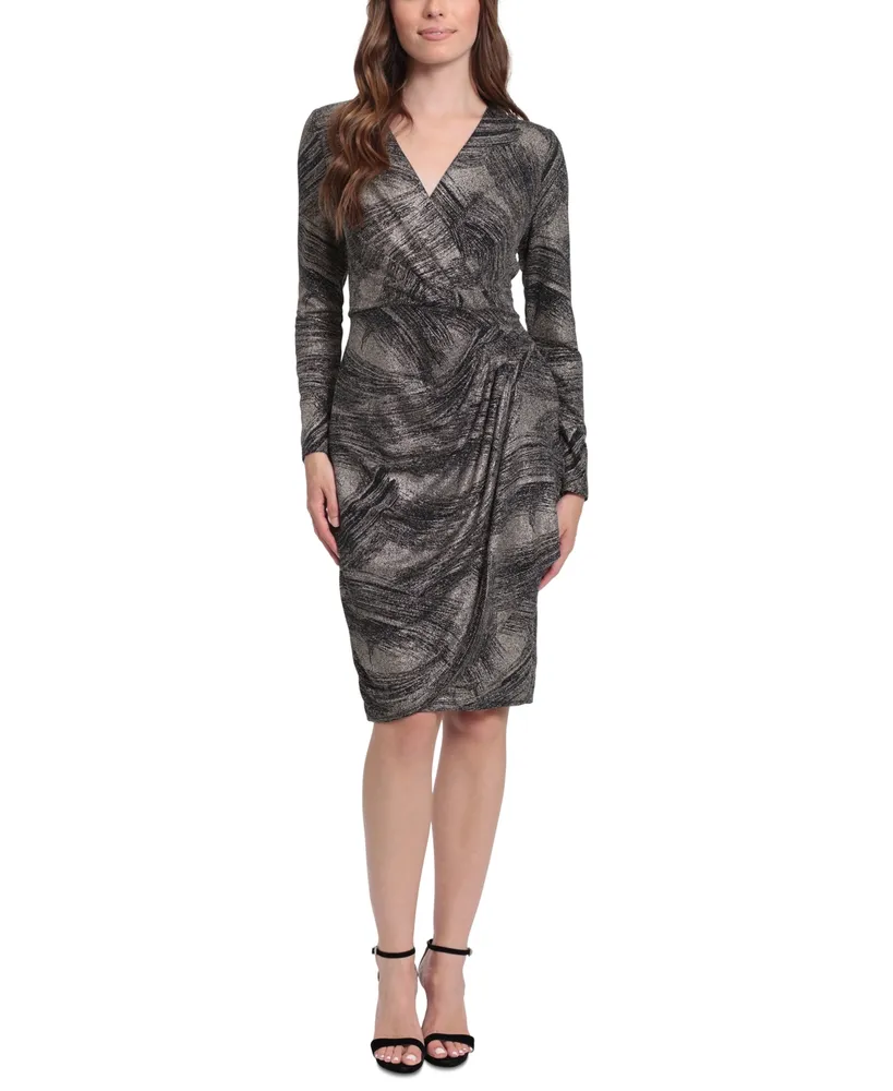 London Times Plus Size Printed Ruffled Faux-Wrap Dress - Macy's