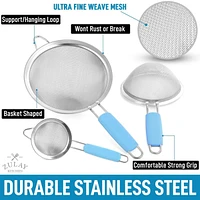 Premium Stainless Steel Fine Mesh Strainer Set - Strainers for Kitchen (Set of 3) with Non-slip Handles