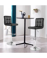 Set of 2 Adjustable Bar Stools Pu Leather Swivel Kitchen Counter Pub Chair