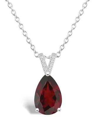 Macy's Women's Garnet (3-1/3 ct.t.w.) and Diamond Accent Pendant Necklace in Sterling Silver