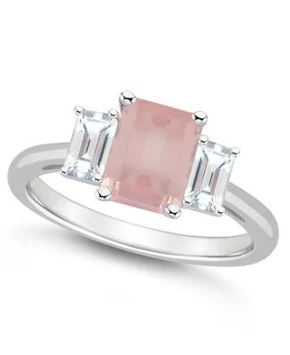 Macy's Women's Rose Quartz (1-3/5 ct.t.w.) and White Topaz (3/4 3-Stone Ring Sterling Silver