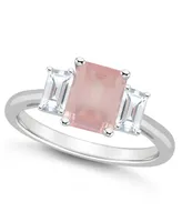 Macy's Women's Rose Quartz (1-3/5 ct.t.w.) and White Topaz (3/4 3-Stone Ring Sterling Silver