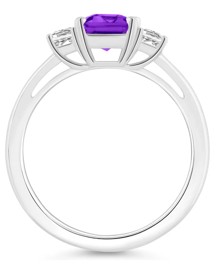 Macy's Women's Amethyst (1-3/5 ct.t.w.) and White Topaz (3/4 3-Stone Ring Sterling Silver