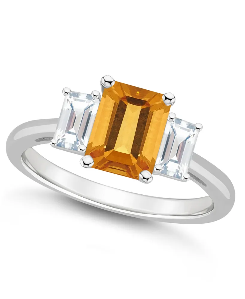 Macy's Women's Citrine (1-3/5 ct.t.w.) and White Topaz (3/4 3-Stone Ring Sterling Silver