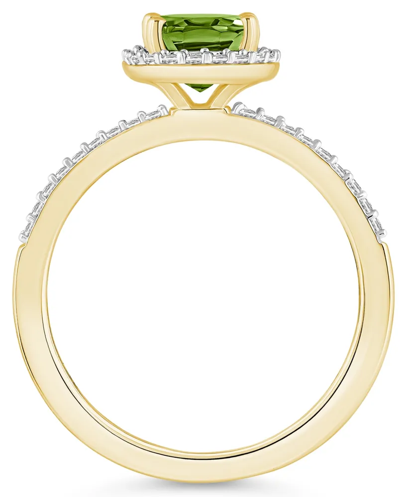 Macy's Peridot (1-1/3 ct. t.w.) and Lab-Grown Sapphire (1/5 Halo Ring 10K Yellow Gold