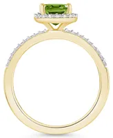 Macy's Peridot (1-1/3 ct. t.w.) and Lab-Grown Sapphire (1/5 Halo Ring 10K Yellow Gold