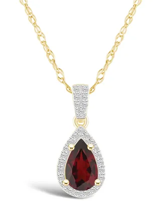 Macy's Garnet (1-1/10 ct. t.w.) and Lab Grown Sapphire (1/6 ct. t.w.) Halo Pendant Necklace in 10K Yellow Gold