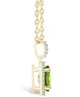 Macy's Peridot (1-1/3 ct. t.w.) and Lab Grown Sapphire (1/6 ct. t.w.) Halo Pendant Necklace in 10K Yellow Gold