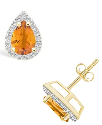Citrine (1-1/3 ct. t.w.) and Lab Grown Sapphire (1/5 ct. t.w.) Halo Studs in 10K Yellow Gold