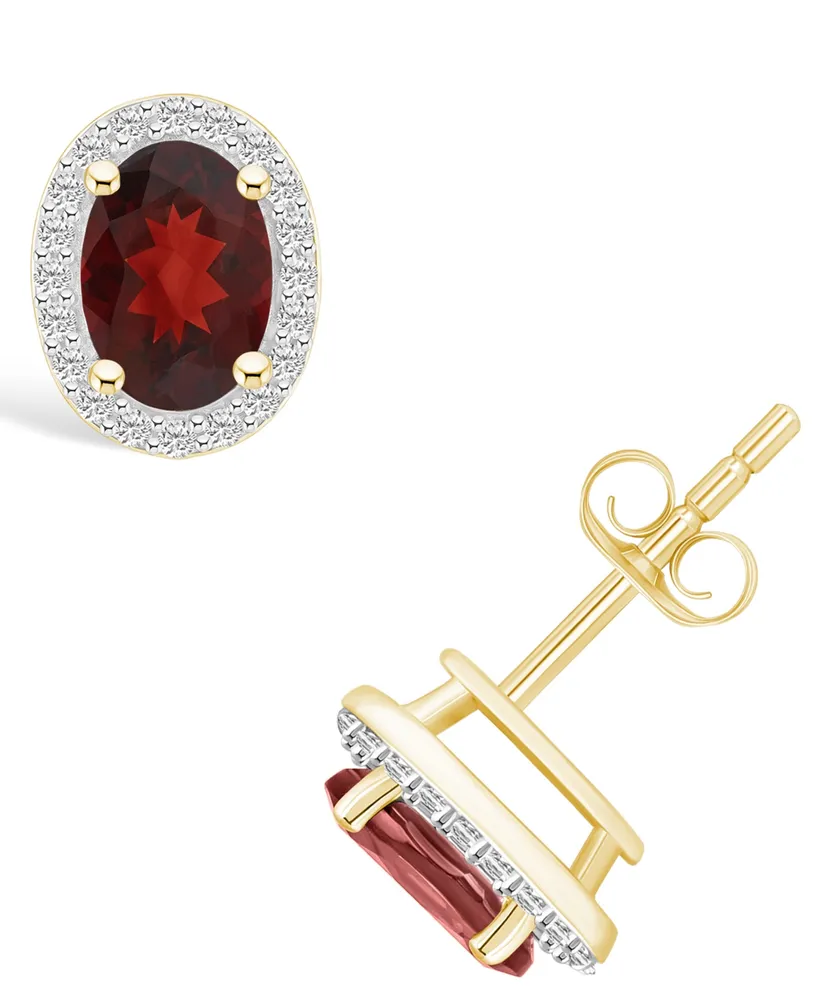 Garnet (1-9/10 ct. t.w.) and Lab Grown Sapphire (1/5 ct. t.w.) Halo Studs in 10K Yellow Gold