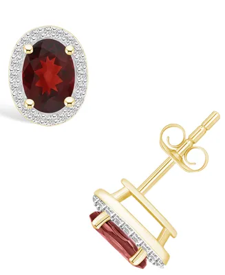 Garnet (1-9/10 ct. t.w.) and Lab Grown Sapphire (1/5 ct. t.w.) Halo Studs in 10K Yellow Gold