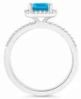 Blue Topaz (2 ct. t.w.) and Lab-Grown Sapphire (1/4 Halo Ring 10K White Gold