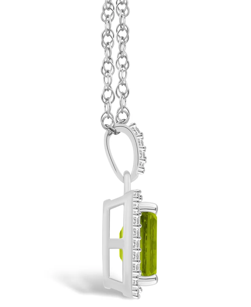 Peridot (1-2/3 ct. t.w.) and Lab Grown Sapphire (1/5 ct. t.w.) Halo Pendant Necklace in 10K White Gold