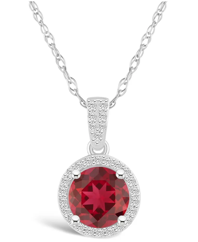 Macy's Lab Grown Ruby (1-1/2 ct. t.w.) and Lab Grown Sapphire (1/6 ct. t.w.) Halo Pendant Necklace in 10K White Gold