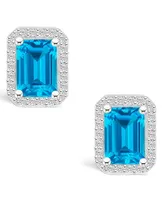 Blue Topaz (2-3/5 ct. t.w.) and Lab Grown Sapphire (1/4 ct. t.w.) Halo Studs in 10K White Gold