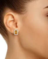 Citrine (2 ct. t.w.) and Lab Grown Sapphire (1/4 ct. t.w.) Halo Studs in 10K White Gold