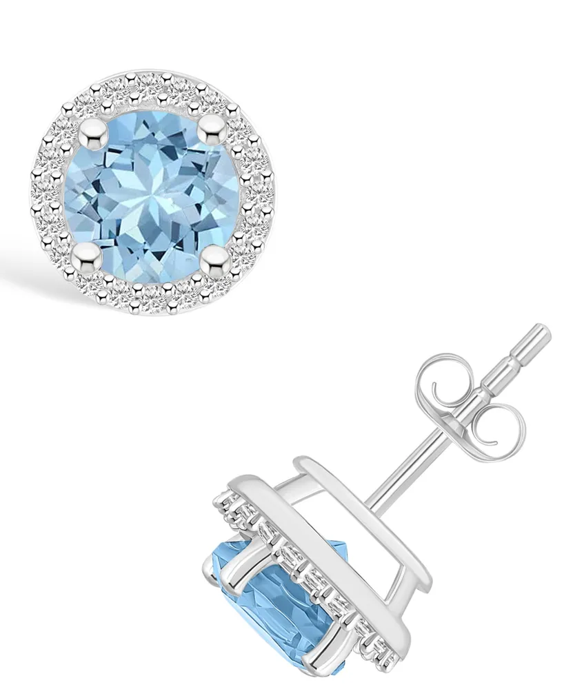 Lab Grown Spinel Aquamarine (1-7/8 ct. t.w.) and Lab Grown Sapphire (1/5 ct. t.w.) Halo Studs in 10K White Gold