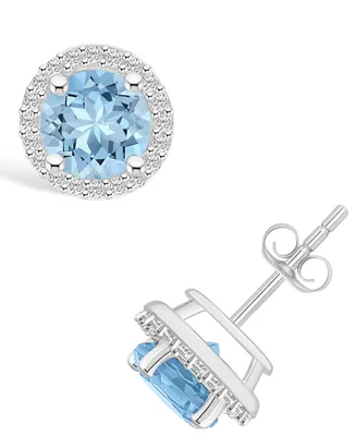 Lab Grown Spinel Aquamarine (1-7/8 ct. t.w.) and Lab Grown Sapphire (1/5 ct. t.w.) Halo Studs in 10K White Gold