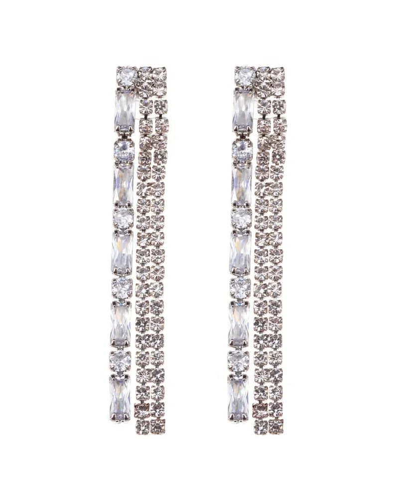 Nicole Miller Baguette and Rhinestones with Silver-Tone Drop Earring - Silver