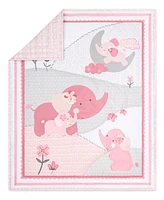 The Peanutshell Pink Elephant Crib Bedding Set for Baby Girls, 3 Piece Nursery Set