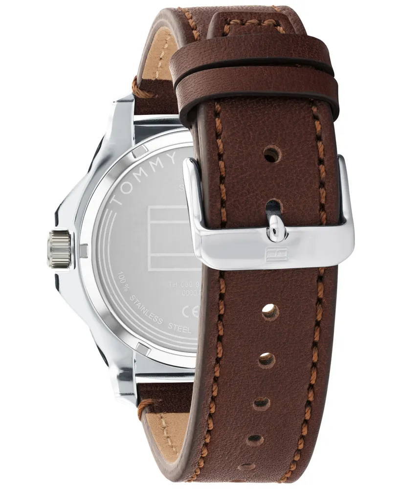 Tommy Hilfiger Men's Brown Leather Strap Watch 44mm