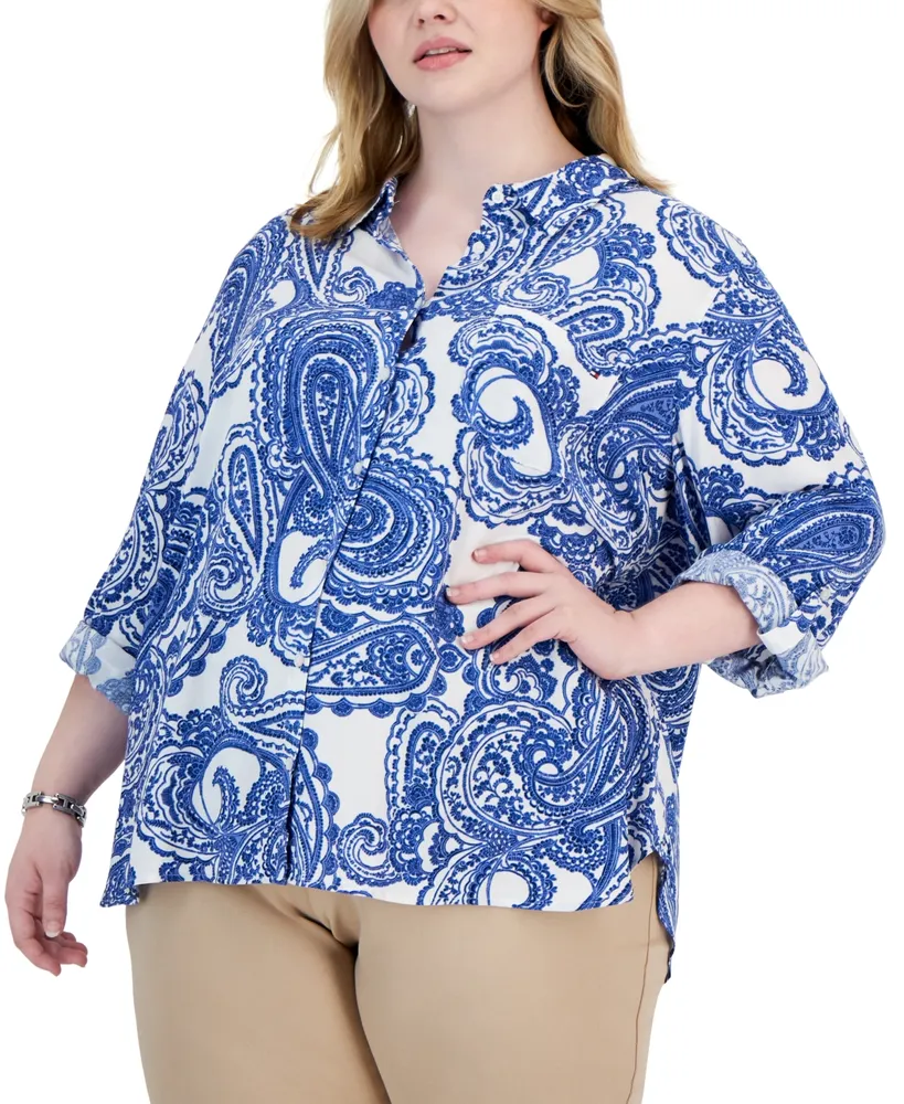 Tommy Hilfiger Plus Size Roll-Tab-Sleeve Button-Up Shirt