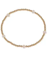 Cultured Freshwater Pearl (4-1/2 - 5mm) & Polished Bead Station Stretch Bracelet 18k Gold-Plated Sterling Silver
