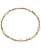 Cultured Freshwater Pearl (4-1/2 - 5mm) & Polished Bead Station Stretch Bracelet in 18k Gold-Plated Sterling Silver