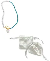 Adornia Turquoise and Freshwater Pearl Lock and Heart Pendant Necklace