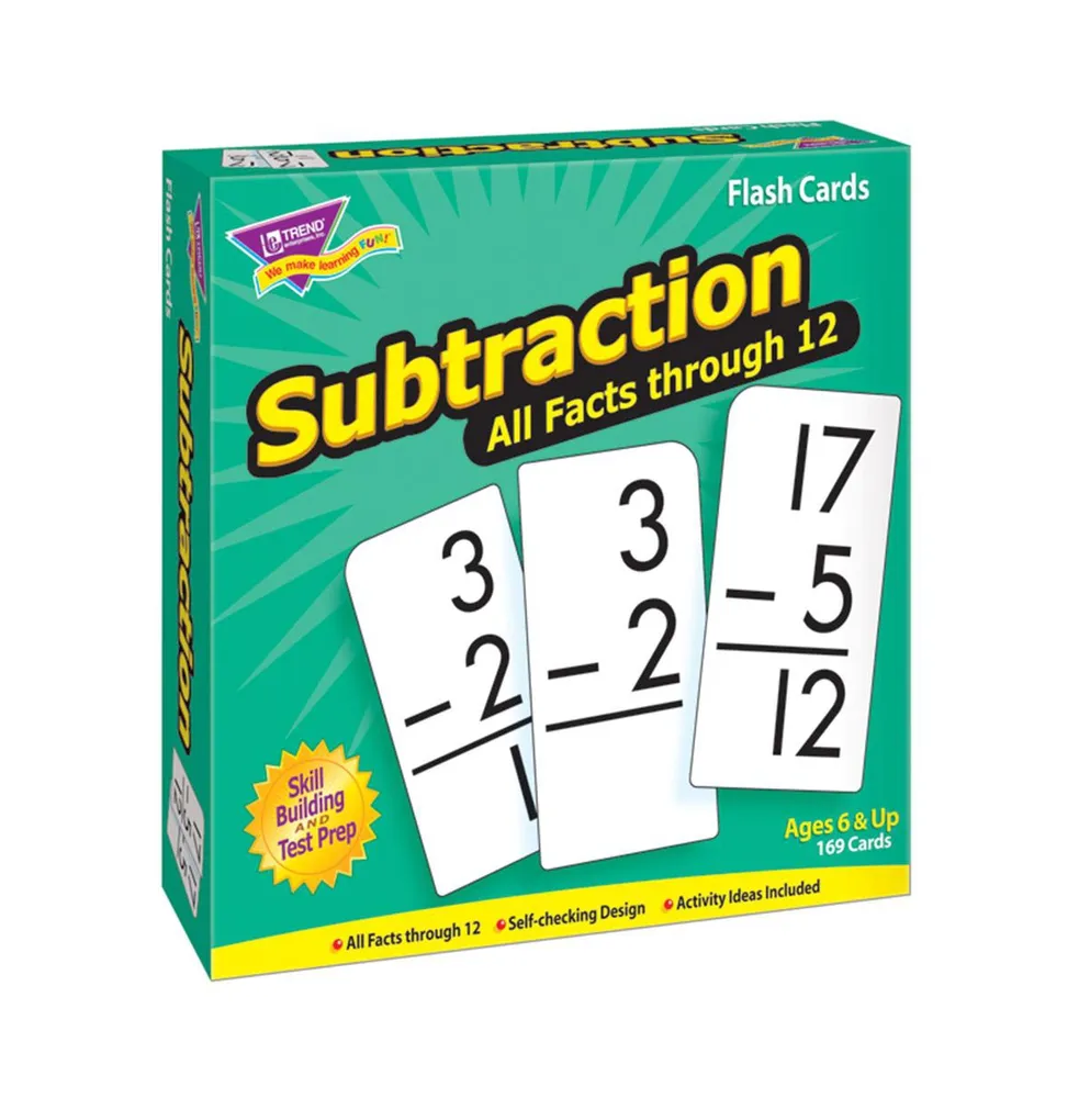 Trend Enterprises Subtraction 0-12 All Facts 169 Flash Cards, 6" x 3"