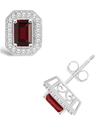 Macy's Garnet (1-2/5 ct. t.w.) and Diamond (1/5 ct. t.w.) Halo Studs in Sterling Silver