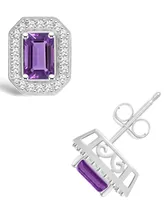 Macy's Amethyst (1-1/10 ct. t.w.) and Diamond (1/5 ct. t.w.) Halo Studs in Sterling Silver