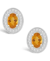 Macy's Citrine (9/10 ct. t.w.) and Diamond (1/5 ct. t.w.) Halo Studs in Sterling Silver